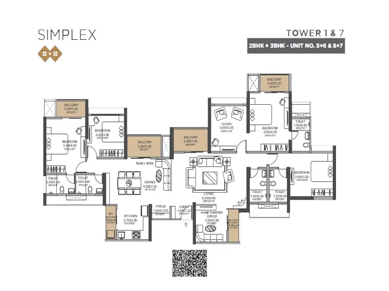 VTP EARTH One - 3 BHK Floor Plan